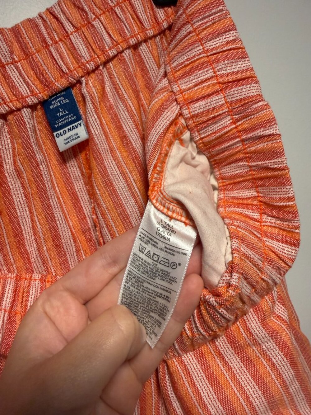 Old Navy Super Wide Leg High Rise Linen Blend Stripe Pant Large T - Picture 8 of 8